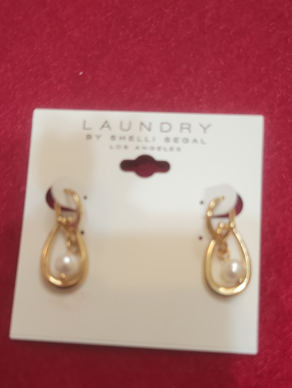 Laundry By Shelli Segal Gold and White Pearl Teardrop Earrings